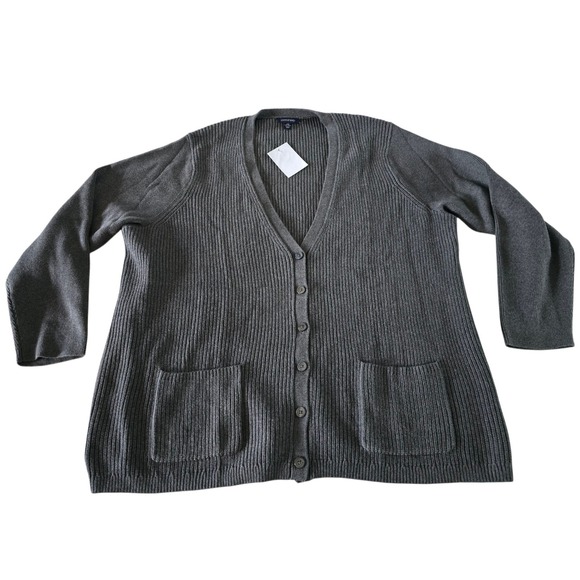 Lands' End Sweaters - Lands End Womens Cardigan Sweater Size 2X Gray 100% Cotton with Pockets